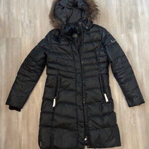 LOLE Limited Edition Long Puffer Jacket size M Real Fur Trim